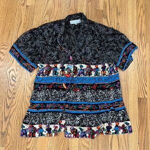 Vintage 80s90s PLATINUM Dorothy Schoelen Artsy Blouse/Top~Chunky Buttons~sz S